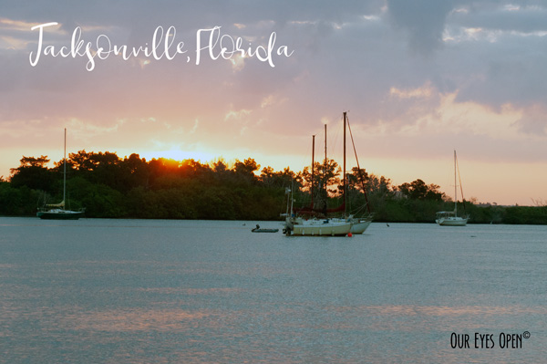 Moored Sailboats in the St. John's River at sunset.