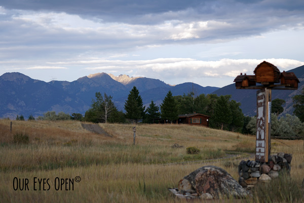 Mountains & foothills in Montana with bird feeders in the foreground