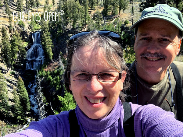 Selfie taken in front of Undine Falls in Yellowstone National Park, Wyoming.