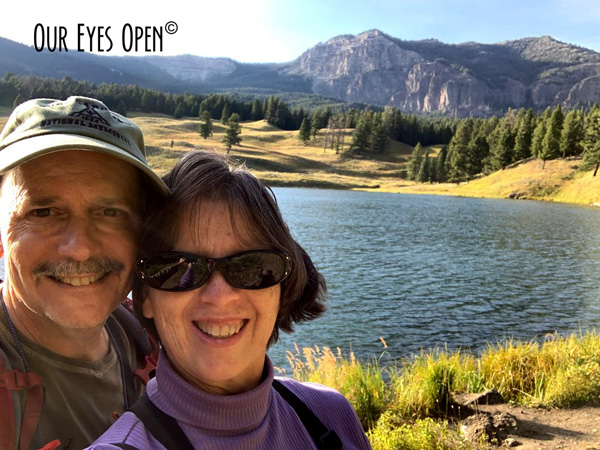 Selfie of Lisa and Frank with Trout Lake and Mountains in the beautiful backdrop.