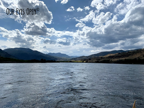 Paddling the Yellowstone River in our Sea Eagle inflatable kayak.