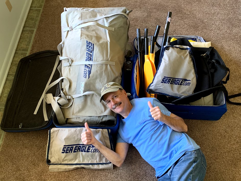 Packing the Sea Eagle kayak before the trip.