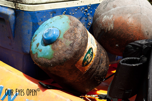 Items with barnacles and rust on them that were taken out of the St. Johns River.