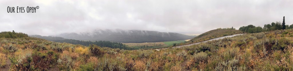 Panoramic of the Targhee Valley in Alta, Idaho on the backside of the Grand Teton mountain range.