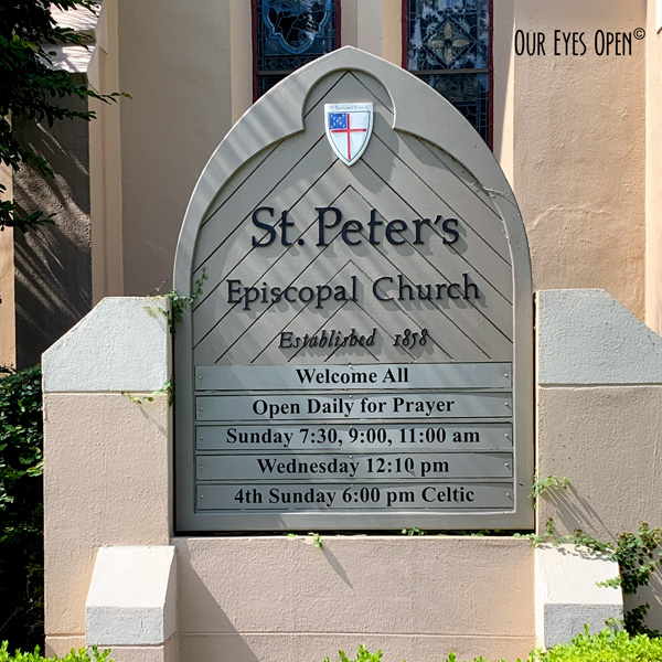 Sign for St. Peter's Episcopal Church in Fernandina, Florida. Established 1858.
