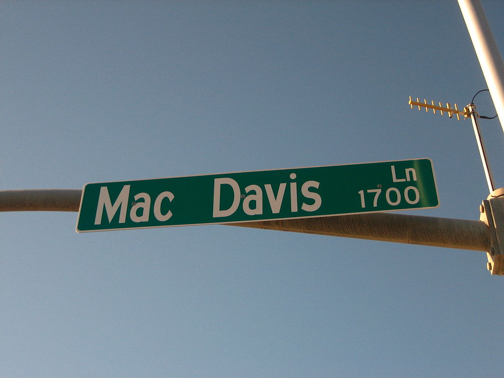 Street sign Mac Davis Lane in Lubbock, Texas.