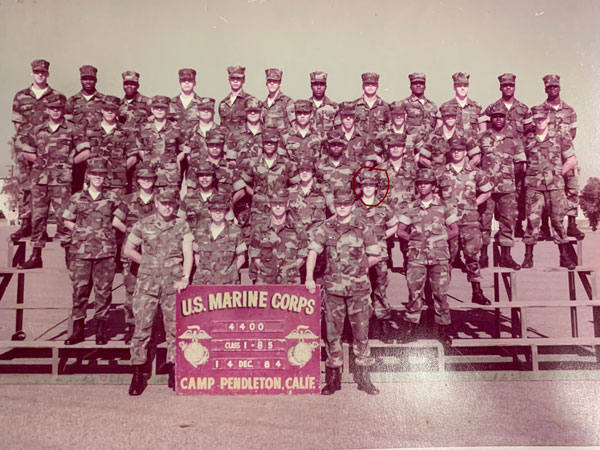 Platoon photo of the Legal School graduates on 14 December 1984. I am on the second row from the bottom, next to the last Marine.