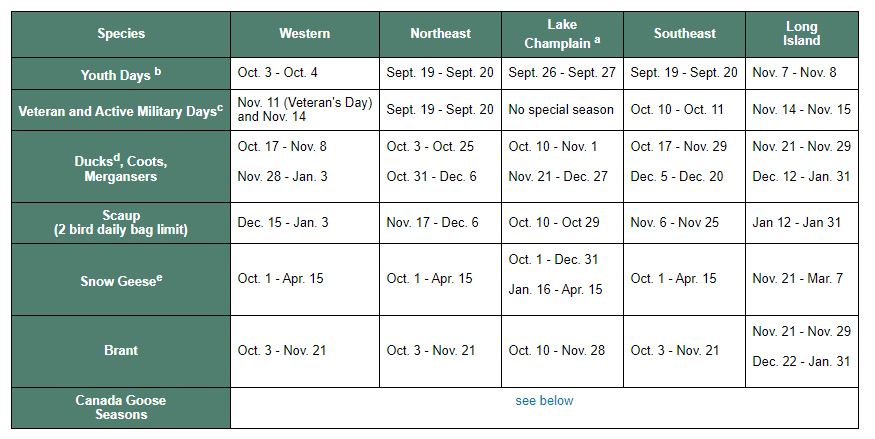 New York Waterfowl Hunting Charge for 2020-2021.