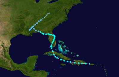 Plotted course of Tropical Storm Fay (2008).