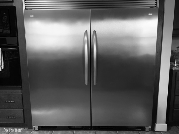 Modern refrigerator plus freezer.  The unit is two separate units that go together.  They measure 72" across.