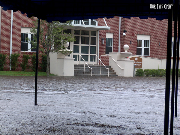 Flooding at St. Vincent's Hospital in Jacksonville, Florida during Tropical Storm Fay in 2008.