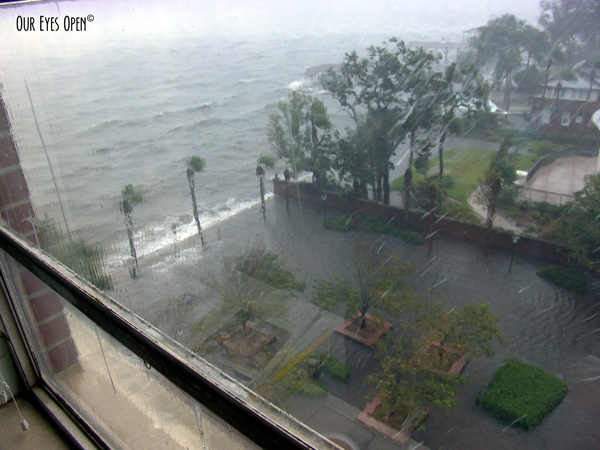 Water pours over as it is still raining during Tropical Storm Fay in 2008.